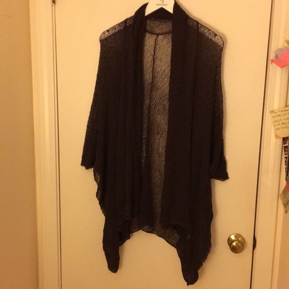 Brown Woven Knit Mesh Open Cardigan Shawl - Picture 3 of 5